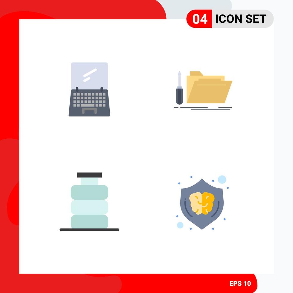 Modern Set of 4 Flat Icons Pictograph of computer service imac tool breakfast Editable Vector Design Elements