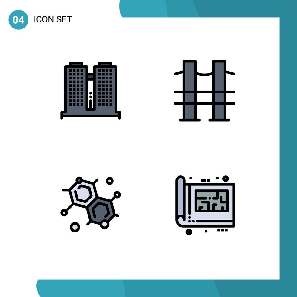 Set of 4 Modern UI Icons Symbols Signs for building molecular work river blue Editable Vector Design Elements