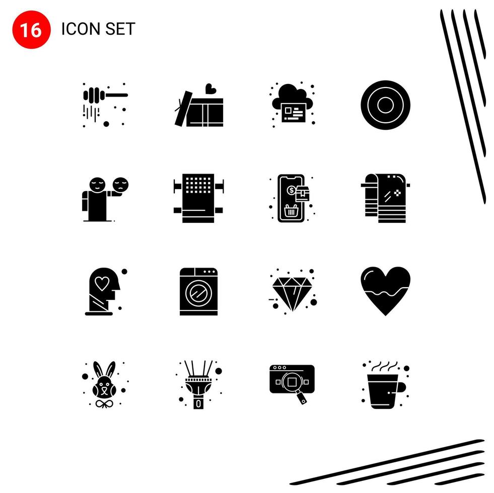 Mobile Interface Solid Glyph Set of 16 Pictograms of emoji man page user interface Editable Vector Design Elements