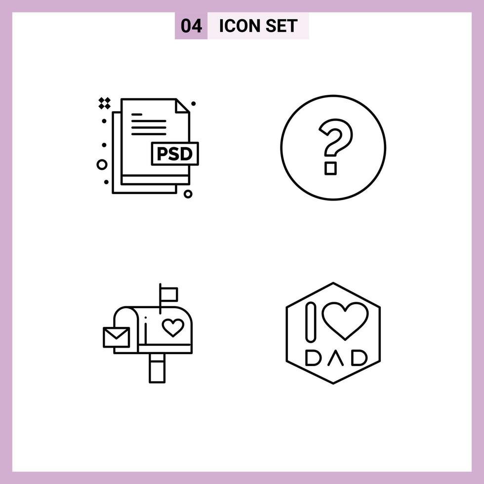 Set of 4 Vector Filledline Flat Colors on Grid for creative mail file help letter Editable Vector Design Elements