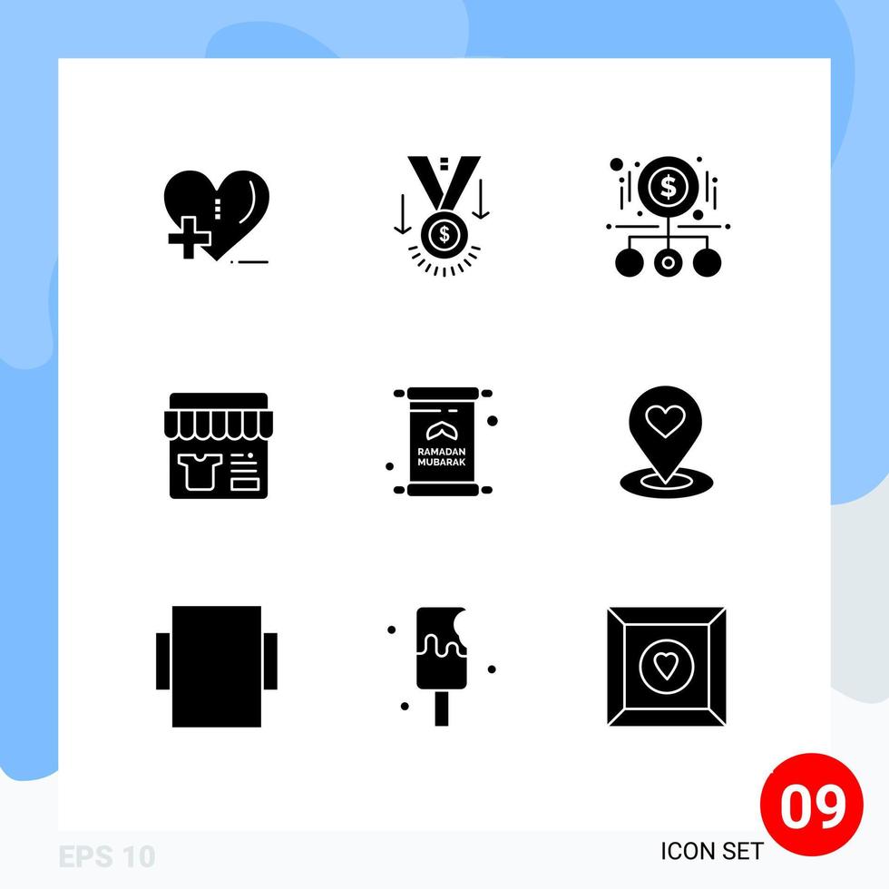 Universal Icon Symbols Group of 9 Modern Solid Glyphs of store shop trophy sale pay Editable Vector Design Elements