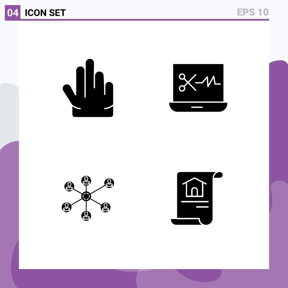 User Interface Pack of 4 Basic Solid Glyphs of fingers group audio editing wlan document Editable Vector Design Elements
