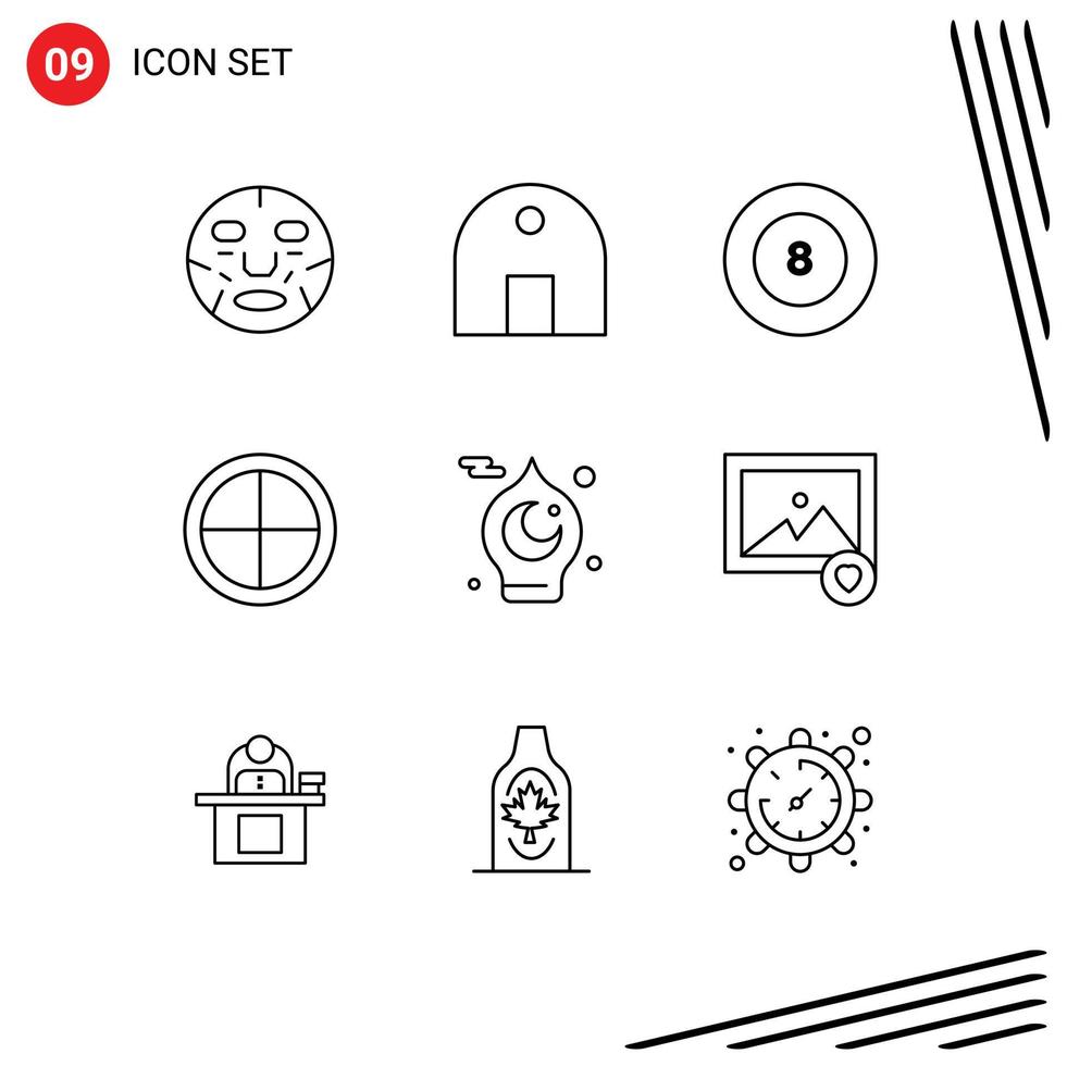 Group of 9 Outlines Signs and Symbols for target military mosque badge sport Editable Vector Design Elements