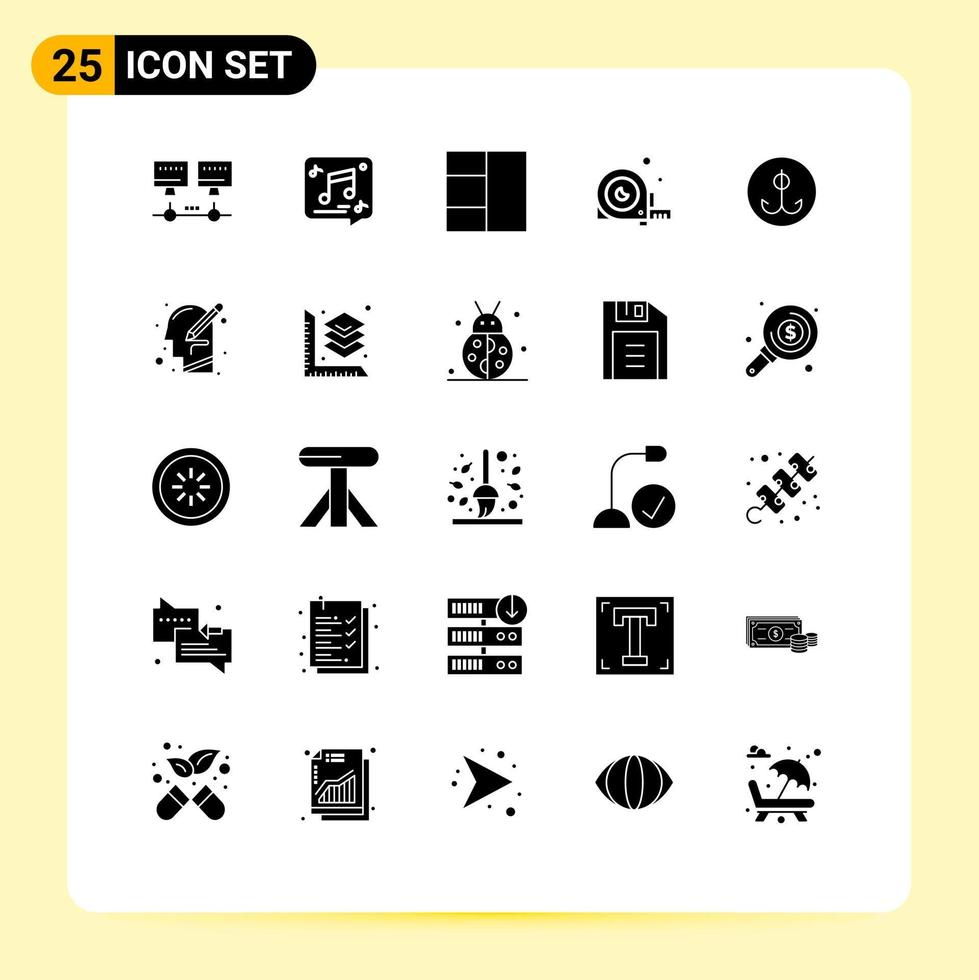 25 Universal Solid Glyph Signs Symbols of hook decoy grid tool construction Editable Vector Design Elements