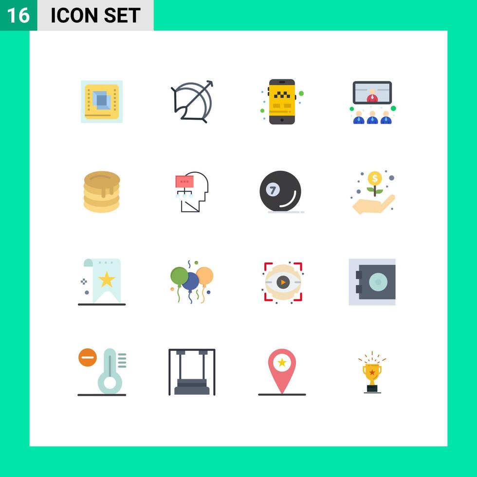 Pack of 16 creative Flat Colors of presentation conference point call taxi Editable Pack of Creative Vector Design Elements