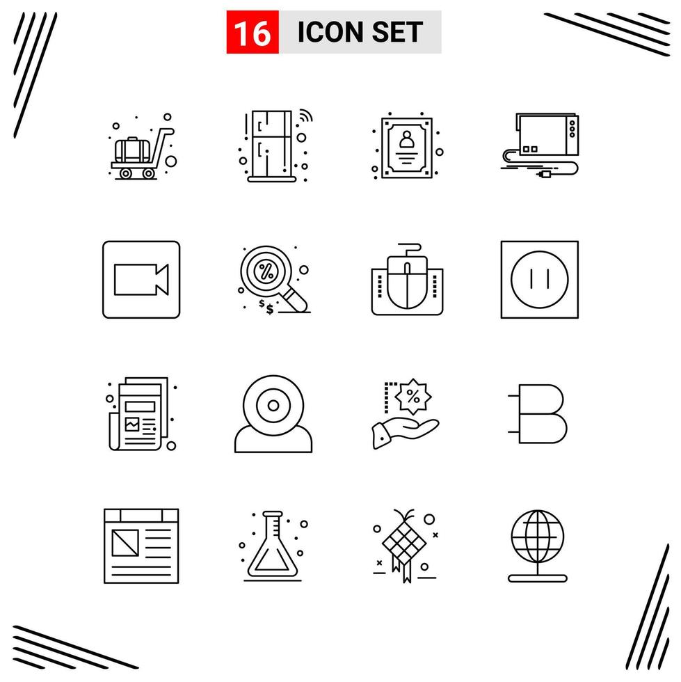 16 iconos estilo de línea basados en cuadrícula símbolos de esquema creativos para el diseño de sitios web signos de icono de línea simple aislados en fondo blanco 16 conjunto de iconos fondo de vector de icono negro creativo