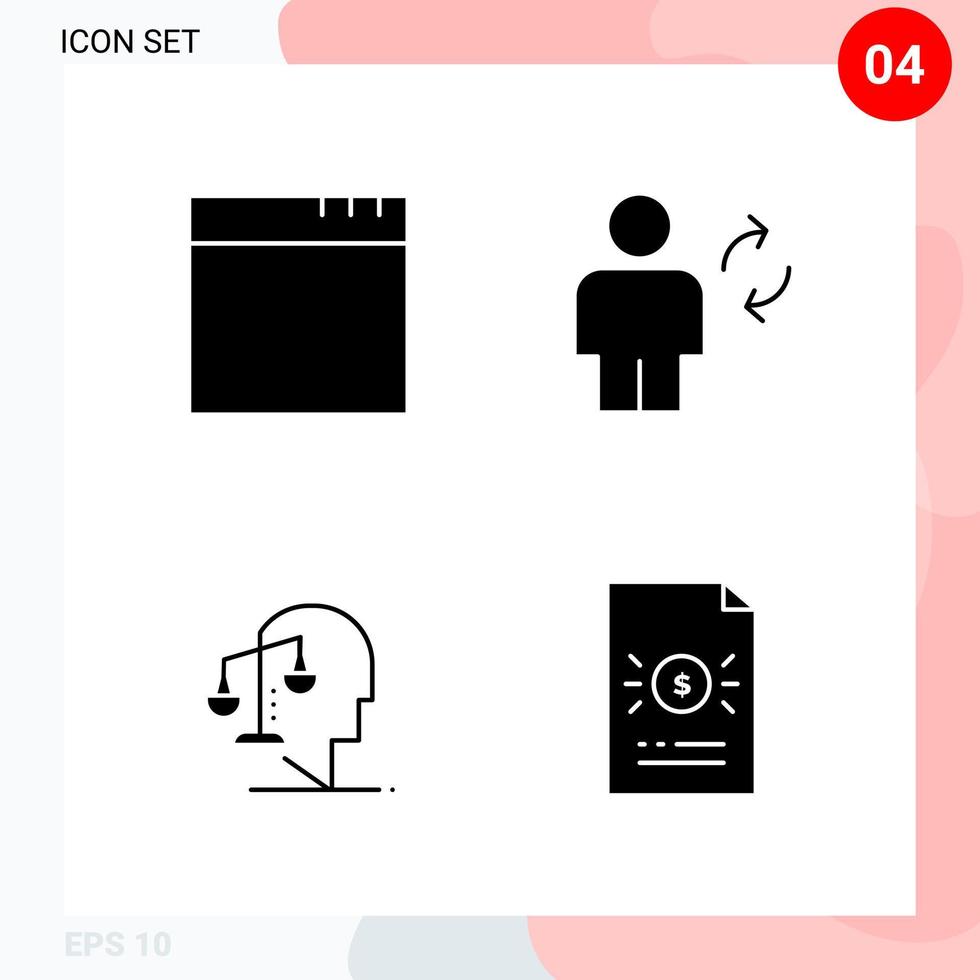 Vector Pack of 4 Icons in Solid Style Creative Glyph Pack isolated on White Background for Web and Mobile Creative Black Icon vector background