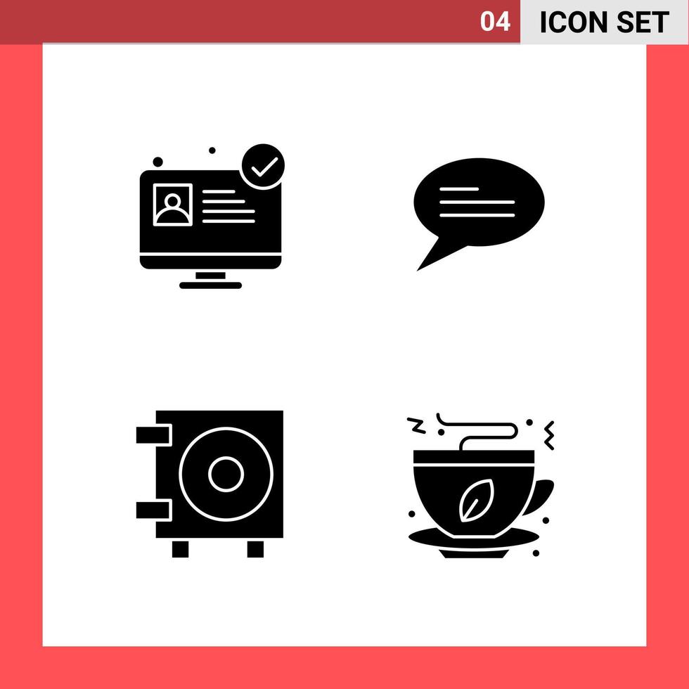 4 Icon Pack Solid Style Glyph Symbols on White Background Simple Signs for general designing Creative Black Icon vector background