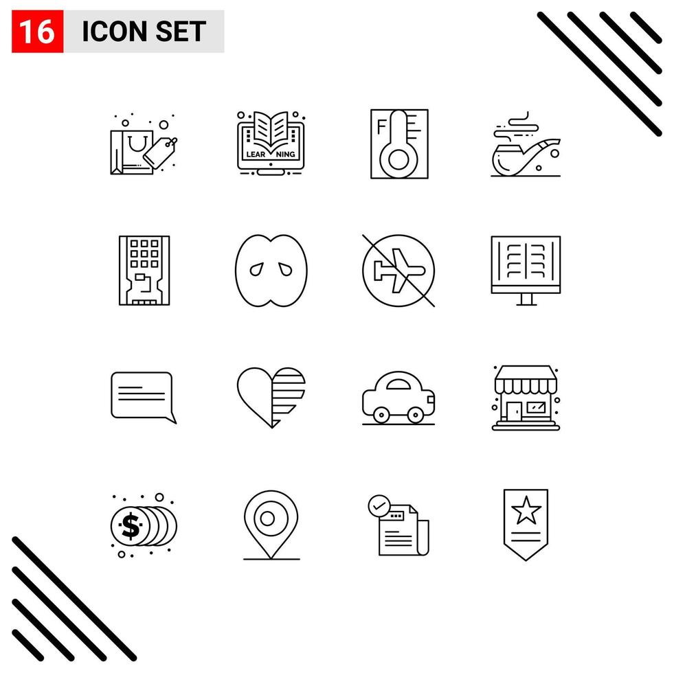 16 User Interface Outline Pack of modern Signs and Symbols of drive st cloud smoke temperature Editable Vector Design Elements