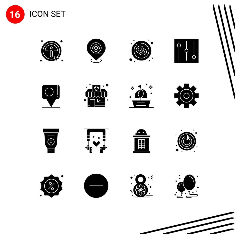 16 Universal Solid Glyphs Set for Web and Mobile Applications chemists shop flag cancer chat tools Editable Vector Design Elements