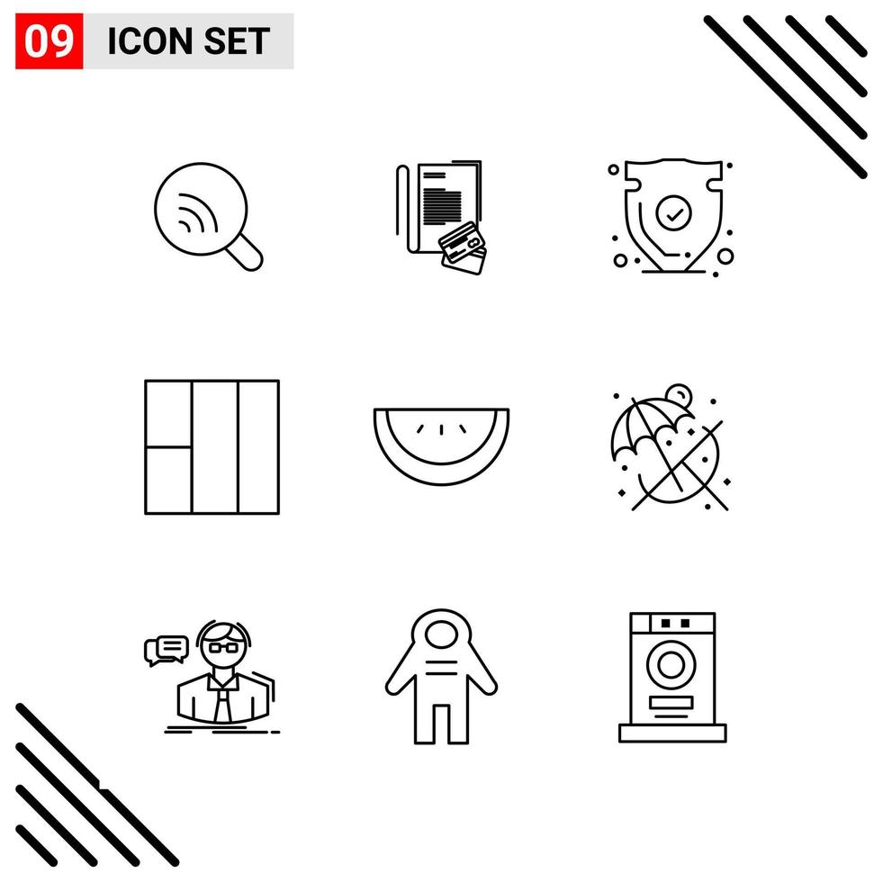 Pixle Perfect Set of 9 Line Icons Outline Icon Set for Webite Designing and Mobile Applications Interface Creative Black Icon vector background