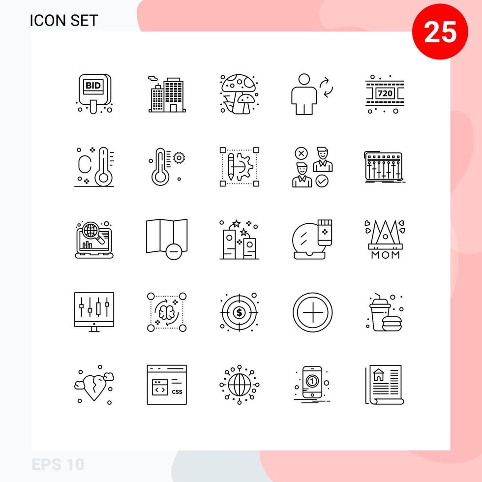 conjunto de 25 iconos de interfaz de usuario modernos signos de símbolos para sincronización de películas ciudad avatar humano elementos de diseño vectorial editables vector