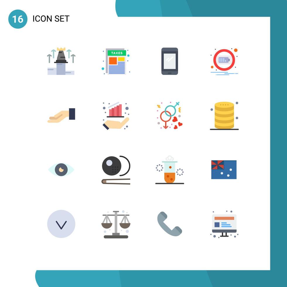 16 Universal Flat Colors Set for Web and Mobile Applications notification charge taxes battery android Editable Pack of Creative Vector Design Elements