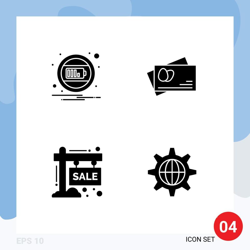 Modern Set of 4 Solid Glyphs and symbols such as battery sale notification easter season Editable Vector Design Elements