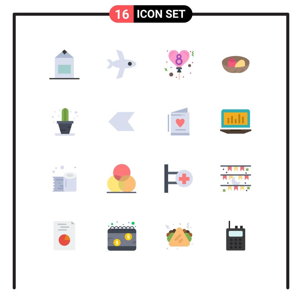 Modern Set of 16 Flat Colors and symbols such as pointer plant bowl house nest Editable Pack of Creative Vector Design Elements