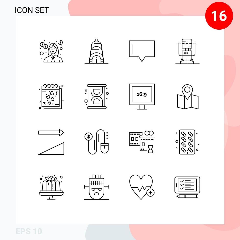 16 Thematic Vector Outlines and Editable Symbols of heart medical bubble machine bot Editable Vector Design Elements