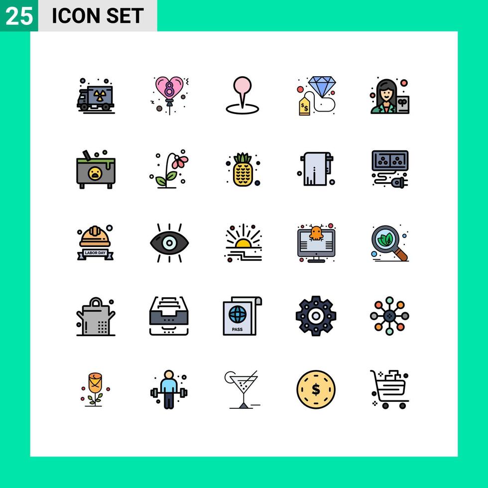 Set of 25 Modern UI Icons Symbols Signs for writer scientist marker female investment Editable Vector Design Elements