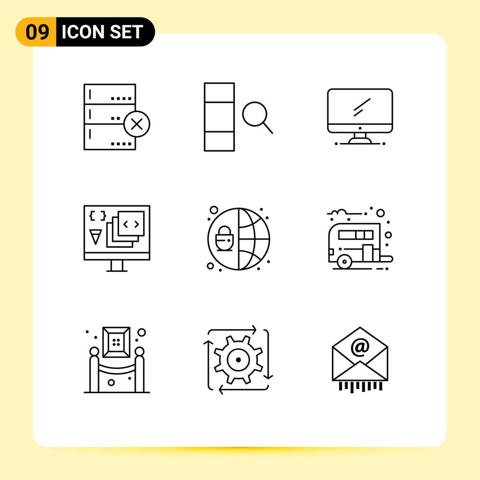 Mobile Interface Outline Set of 9 Pictograms of protection programming ...