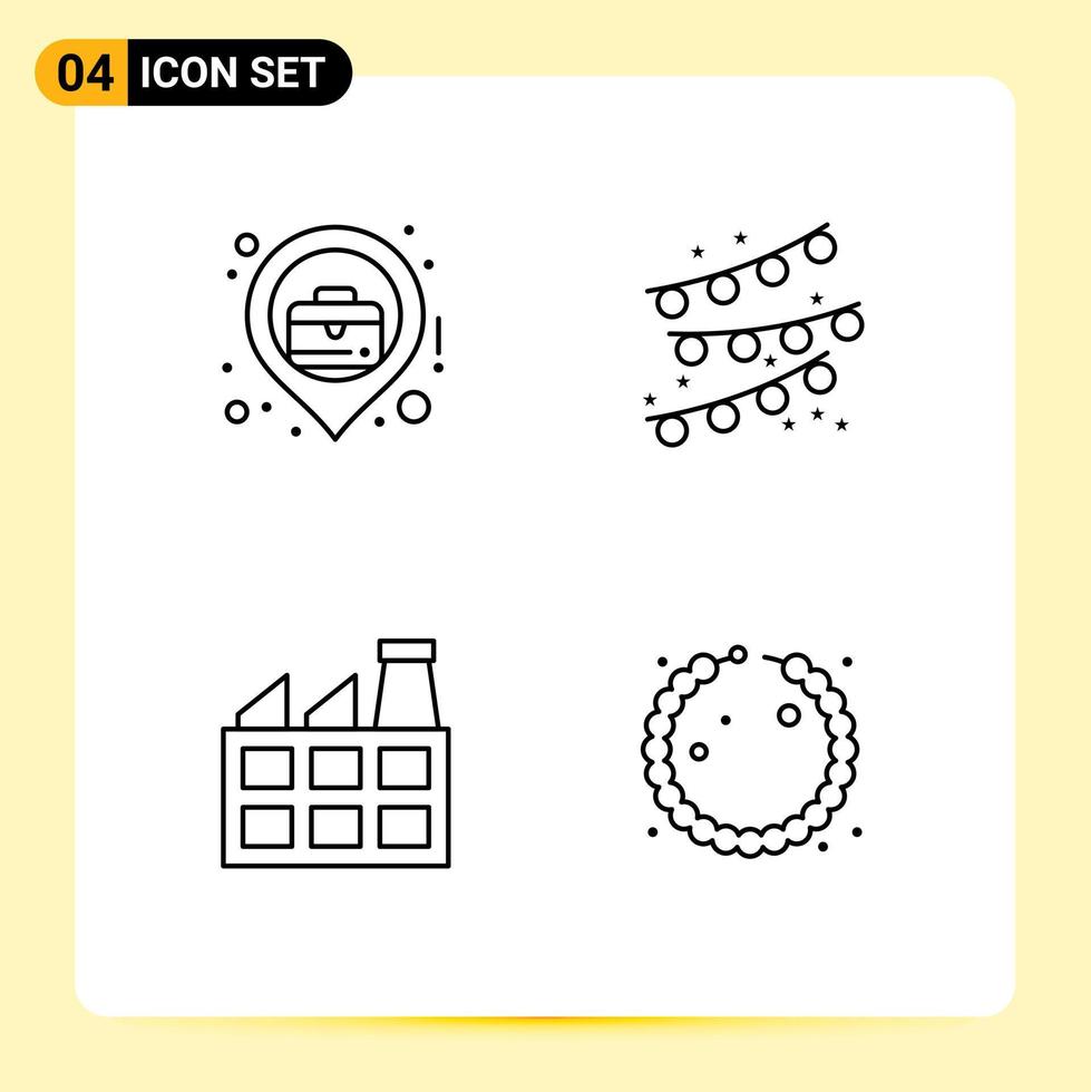 Pictogram Set of 4 Simple Filledline Flat Colors of city industry business location party bulb jewelry Editable Vector Design Elements