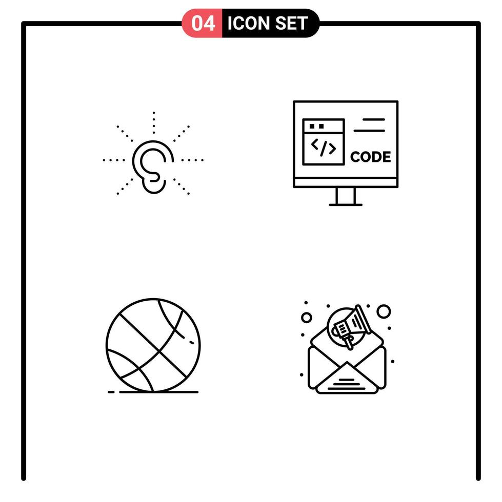 Universal Icon Symbols Group of 4 Modern Filledline Flat Colors of awareness development hearing code gym Editable Vector Design Elements