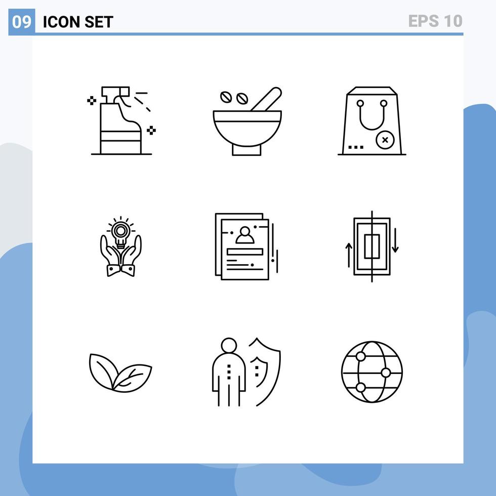 Pictogram Set of 9 Simple Outlines of business solution organic package commerce Editable Vector Design Elements