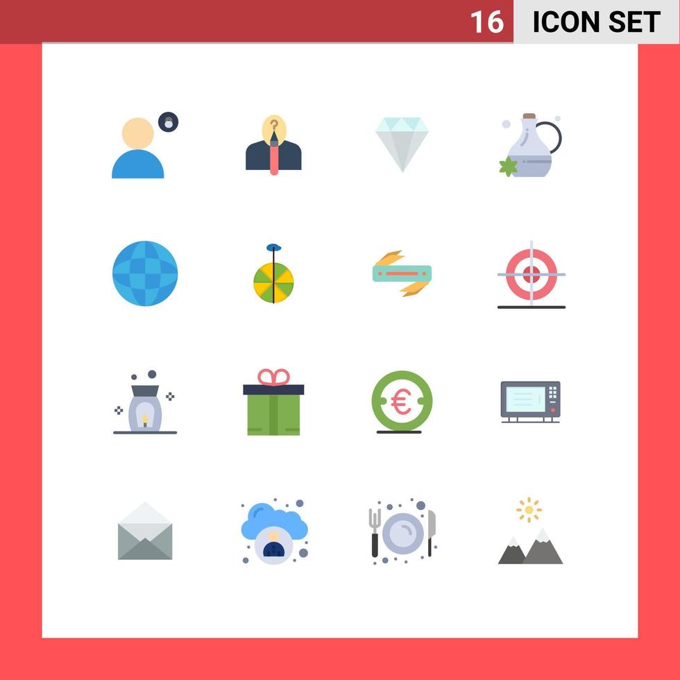 Group of 16 Flat Colors Signs and Symbols for internet jug authorship floral essence jewelry Editable Pack of Creative Vector Design Elements