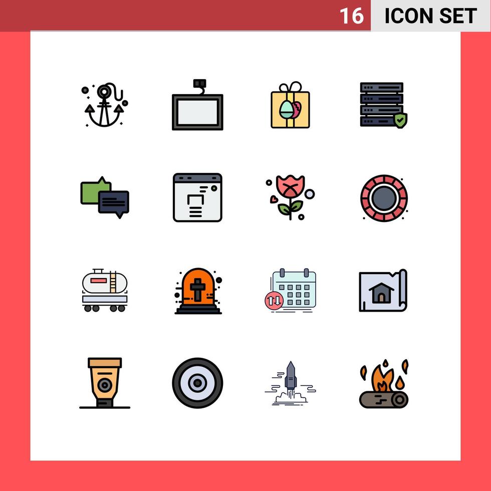 Group of 16 Modern Flat Color Filled Lines Set for business mail box chat security Editable Creative Vector Design Elements