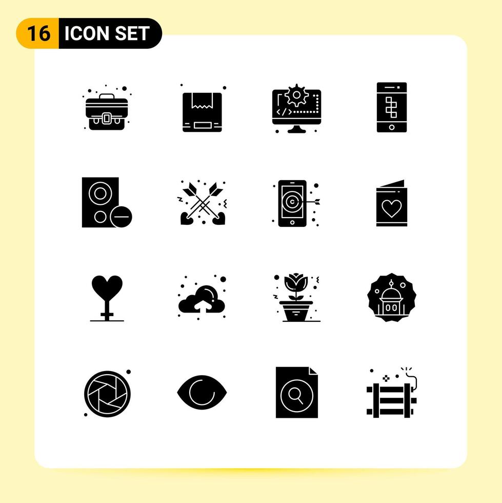 16 Universal Solid Glyphs Set for Web and Mobile Applications gadget computers coding technology communications Editable Vector Design Elements