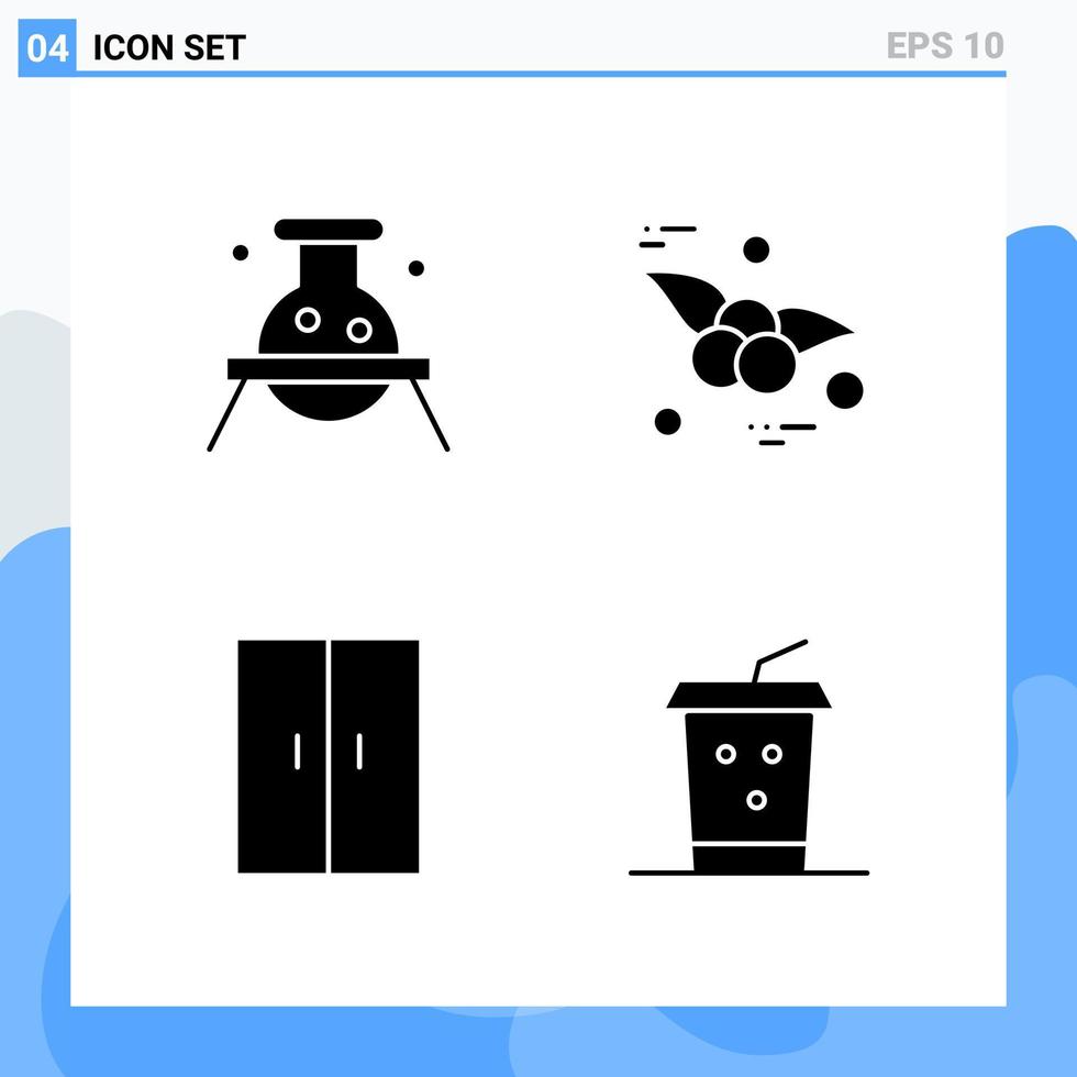 Modern 4 solid style icons Glyph Symbols for general use Creative Solid Icon Sign Isolated on White Background 4 Icons Pack Creative Black Icon vector background