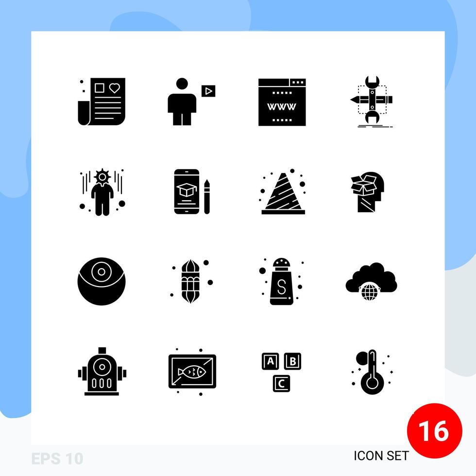 Pictogram Set of 16 Simple Solid Glyphs of tools develop video design site Editable Vector Design Elements