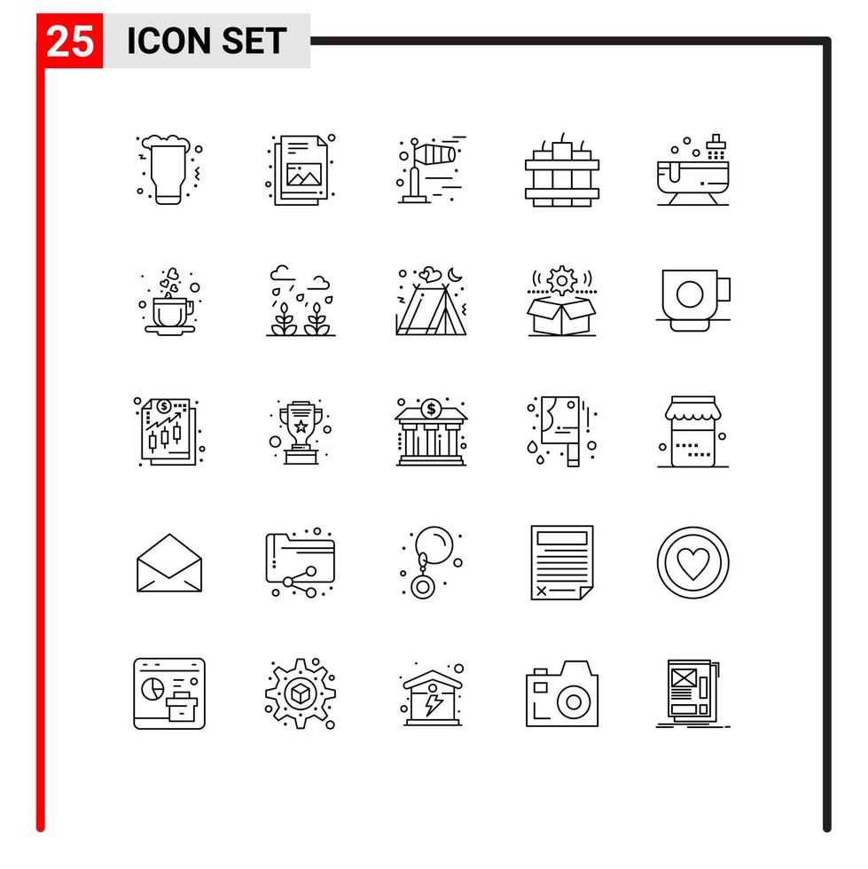 Set of 25 Modern UI Icons Symbols Signs for water bathtub windy bathroom dynamite Editable Vector Design Elements