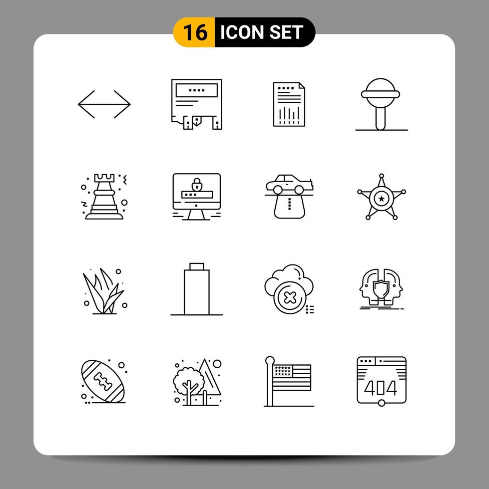 Set of 16 Modern UI Icons Symbols Signs for rattle report paper paper financial Editable Vector Design Elements