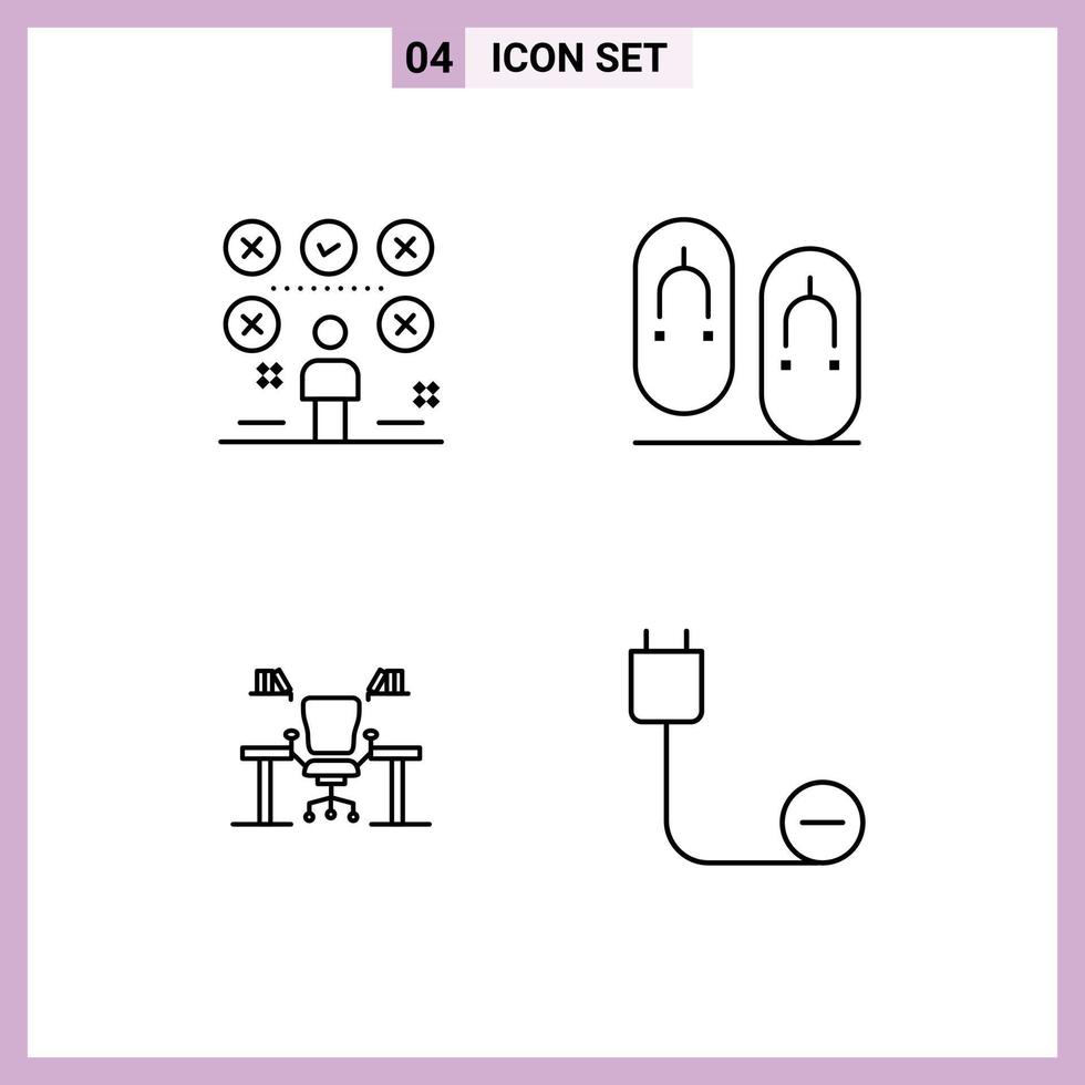 Pack of 4 Modern Filledline Flat Colors Signs and Symbols for Web Print Media such as checklist table user flops chair Editable Vector Design Elements