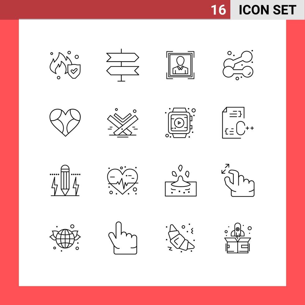 conjunto moderno de 16 esquemas pictográficos de elementos de diseño vectorial editables como love id heart sport vector