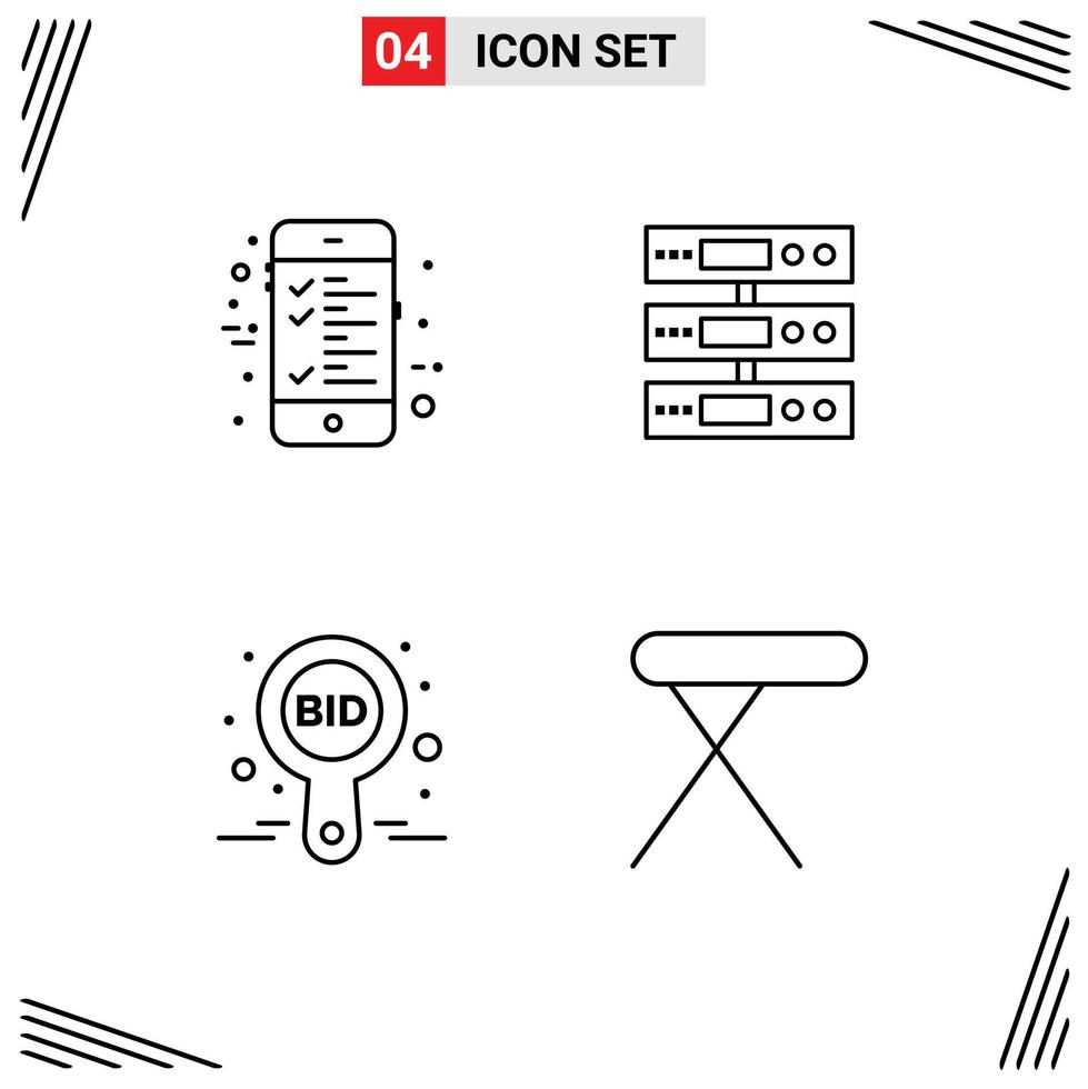 Mobile Interface Line Set of 4 Pictograms of bill auction server cloud compete Editable Vector Design Elements