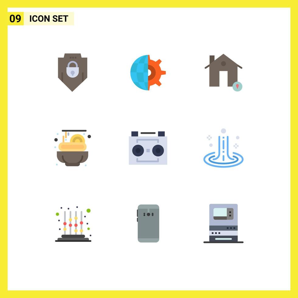 Universal Icon Symbols Group of 9 Modern Flat Colors of audio tape spaghetti buildings pasta map Editable Vector Design Elements