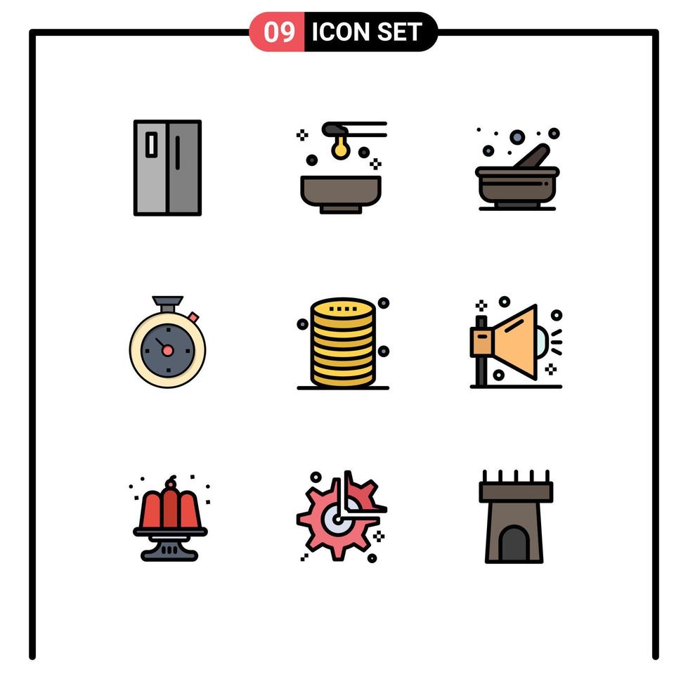 Universal Icon Symbols Group of 9 Modern Filledline Flat Colors of hotel timer spa compass mortar Editable Vector Design Elements