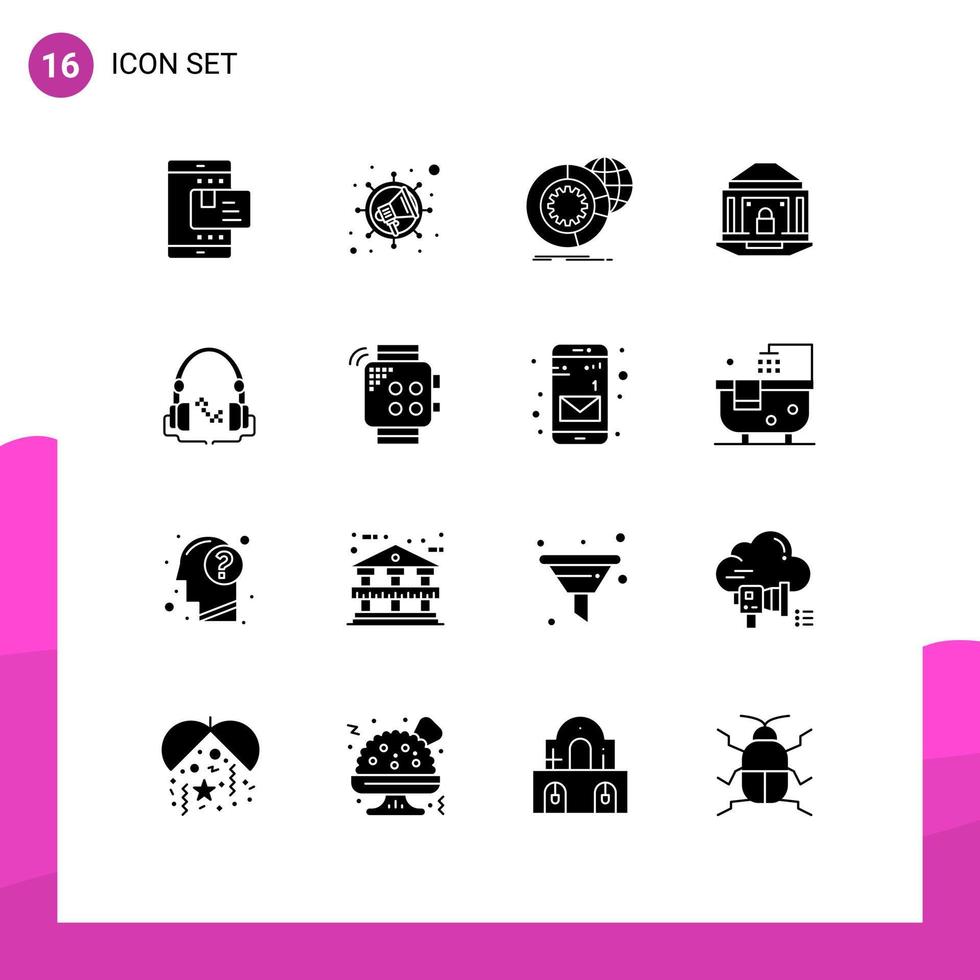 16 Solid Glyph concept for Websites Mobile and Apps security internet data banking services Editable Vector Design Elements