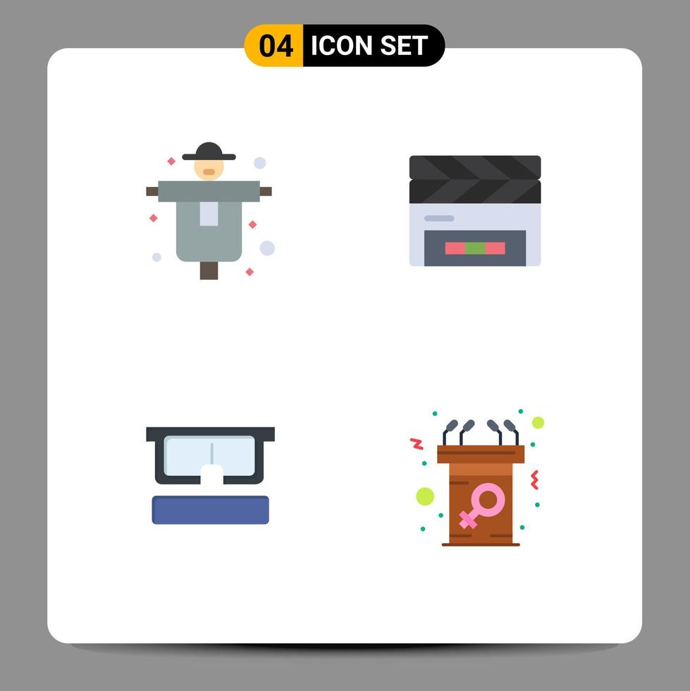 4 Flat Icon concept for Websites Mobile and Apps agriculture glasses scarecrow clapperboard eye Editable Vector Design Elements