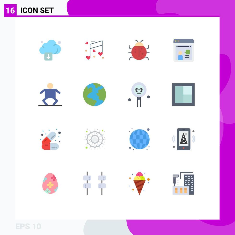 User Interface Pack of 16 Basic Flat Colors of baby discussion cute online spring Editable Pack of Creative Vector Design Elements