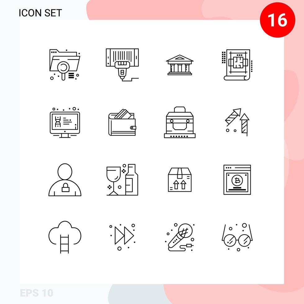 16 Outline concept for Websites Mobile and Apps plan architecture scan building finance Editable Vector Design Elements