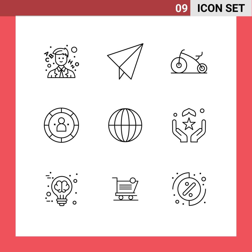 Set of 9 Commercial Outlines pack for pray globe chart global person Editable Vector Design Elements