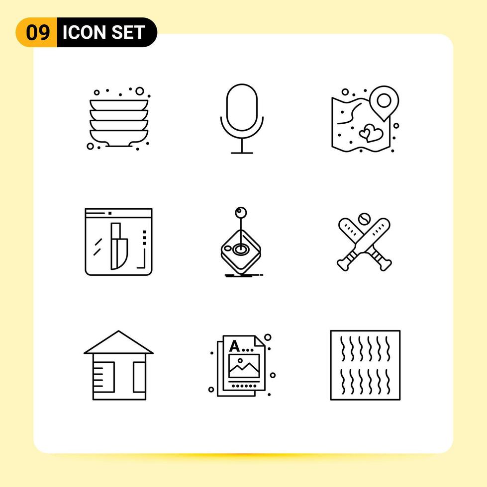 Set of 9 Modern UI Icons Symbols Signs for gaming arcade map security investigation Editable Vector Design Elements