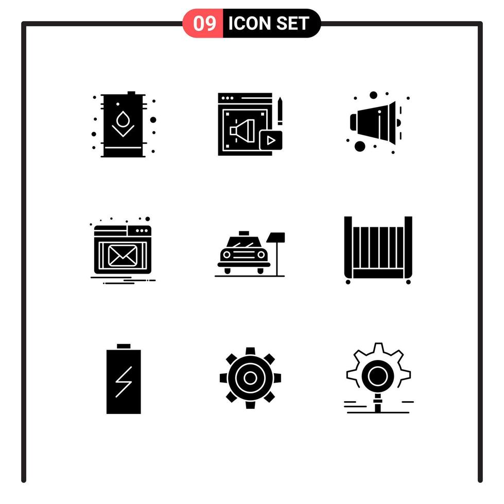 Set of 9 Vector Solid Glyphs on Grid for parking popup megaphone notification speaker Editable Vector Design Elements