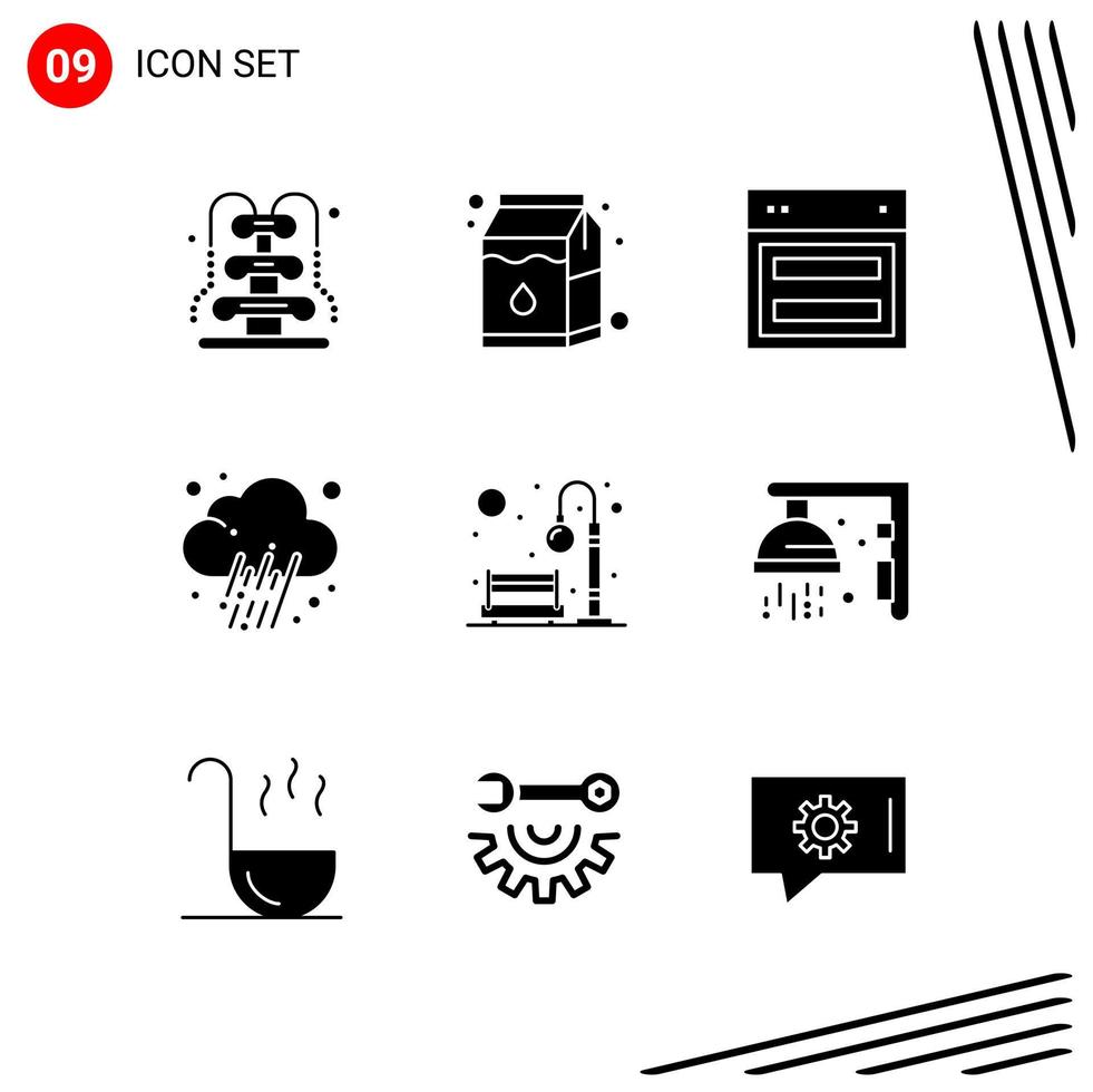 Collection of 9 Vector Icons in solid style Pixle Perfect Glyph Symbols for Web and Mobile Solid Icon Signs on White Background 9 Icons Creative Black Icon vector background