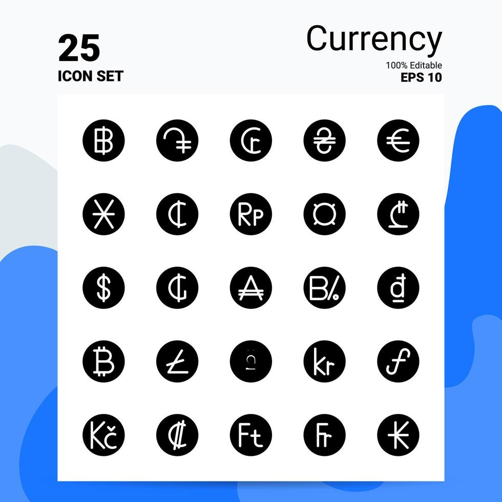 25 Currency Icon Set 100 Editable EPS 10 Files Business Logo Concept Ideas Solid Glyph icon design vector
