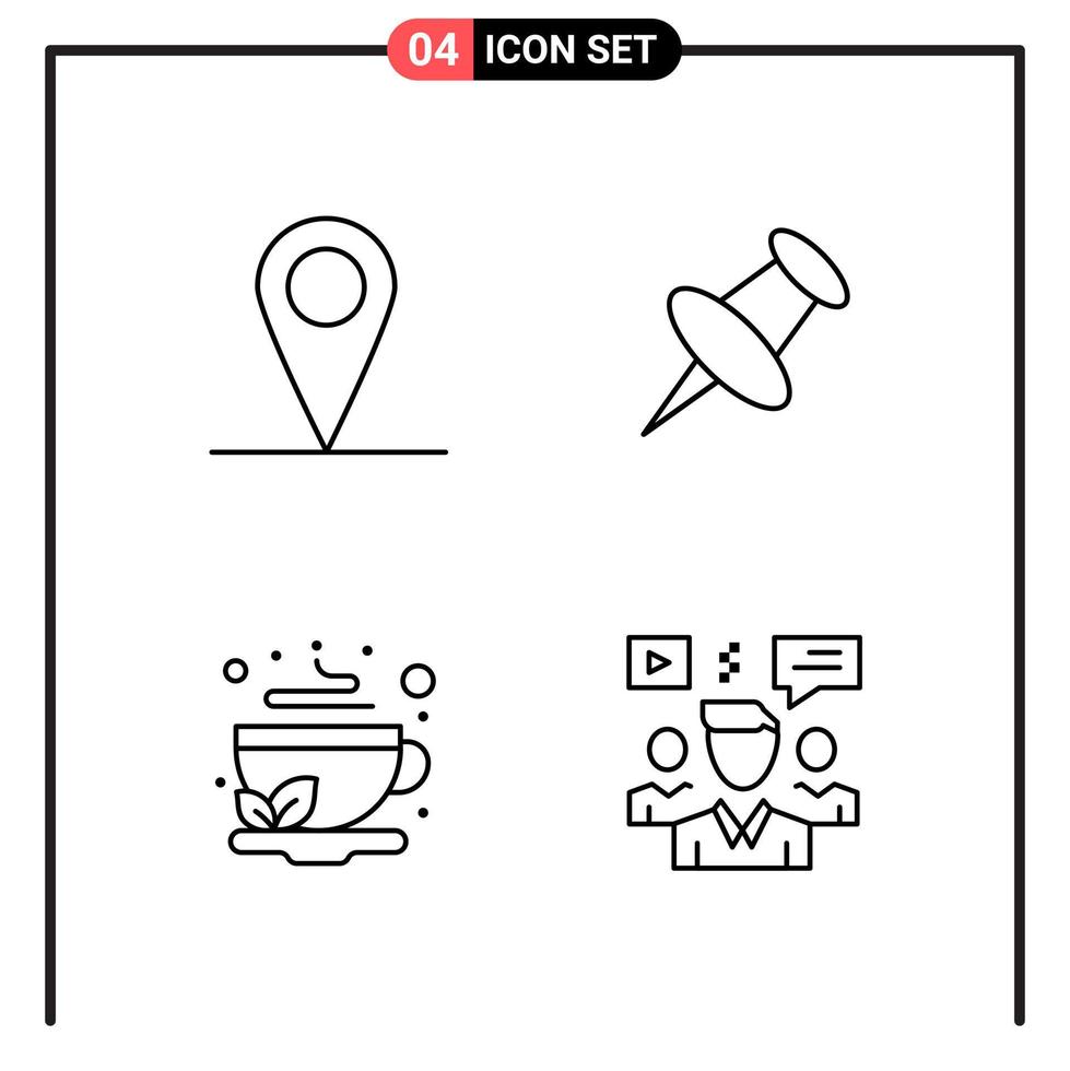 Set of 4 Line Style Icons for web and mobile Outline Symbols for print Line Icon Signs Isolated on White Background 4 Icon Set Creative Black Icon vector background