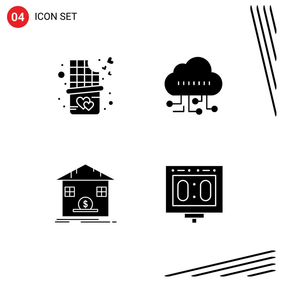 Universal Icon Symbols Group of 4 Modern Solid Glyphs of chocolate bar bite refund data deposit competition Editable Vector Design Elements