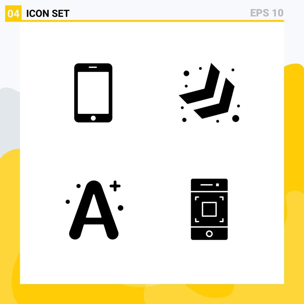 Set of 4 Vector Solid Glyphs on Grid for cell education call down right camera Editable Vector Design Elements