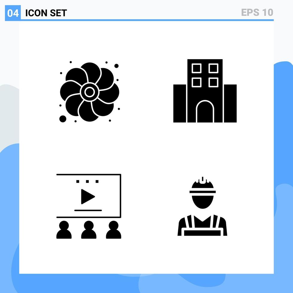 Modern 4 solid style icons Glyph Symbols for general use Creative Solid Icon Sign Isolated on White Background 4 Icons Pack Creative Black Icon vector background
